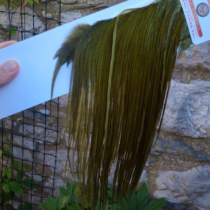 Whiting 1/2 BRONZE Grade Dry Fly Rooster Saddle in Dark Olive-2